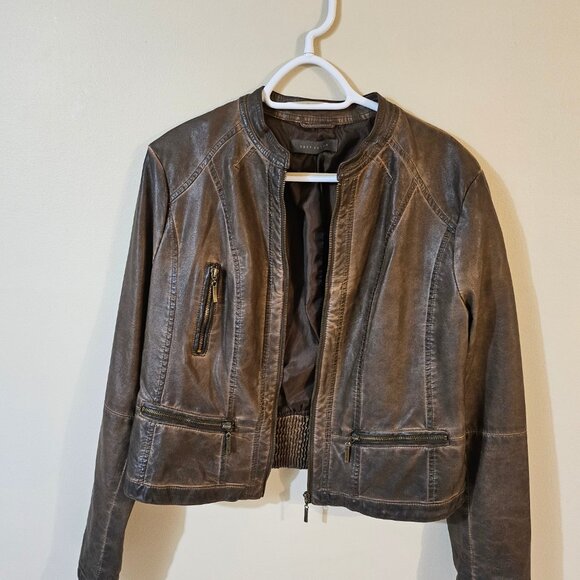 Suzy Shier Women's Brown Faux Cropped Leather Jacket - Size L - Picture 3 of 7